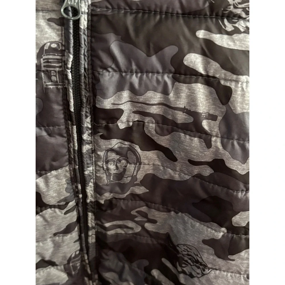 Gap Kids Star Wars Camo Puffer Jacket Grey Yoda R2-D2 Hooded Coat Small S